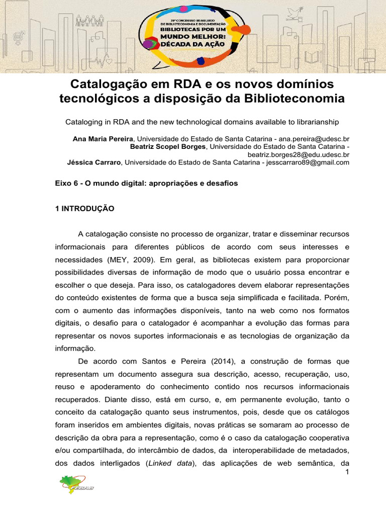 Catalogação em RDA e os novos domínios tecnológicos a disposição da ...