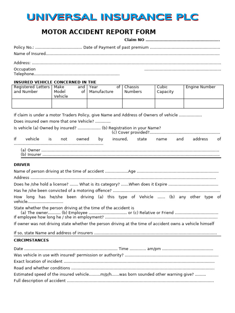 Motor Claim Form (6) | PDF | Driving | Vehicles