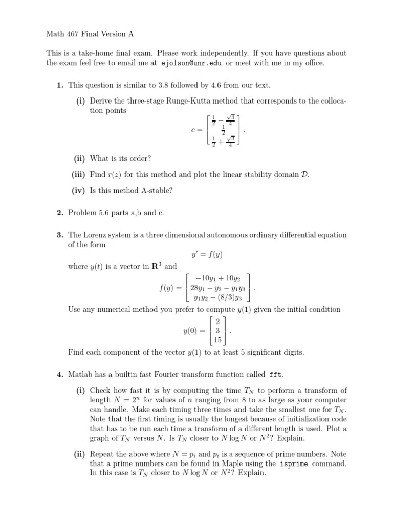 Math 467 Final Version A | PDF | Fast Fourier Transform | Mathematical ...