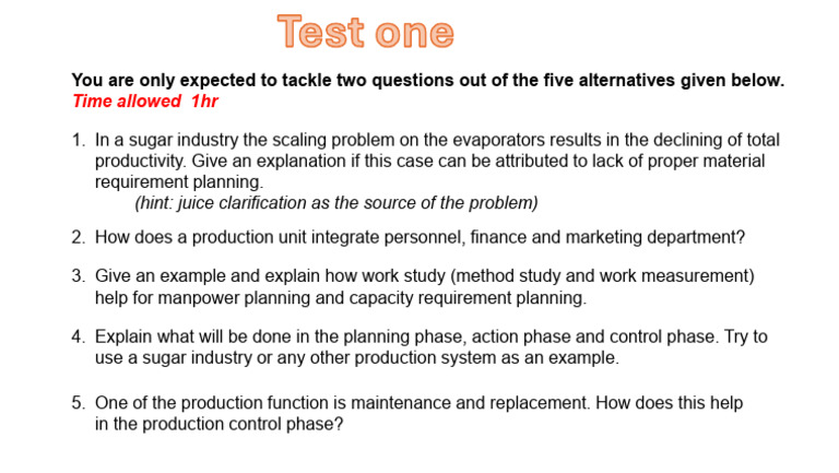 First Test on Production Management | PDF