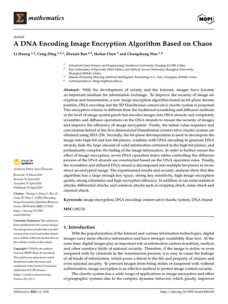 mathematics-13-01330-v4 (1) | PDF | Chaos Theory | Encryption