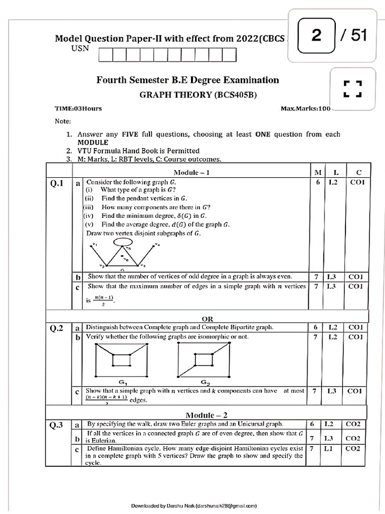 BCS405B GRAPH THEORY Question Paper - Copy | PDF