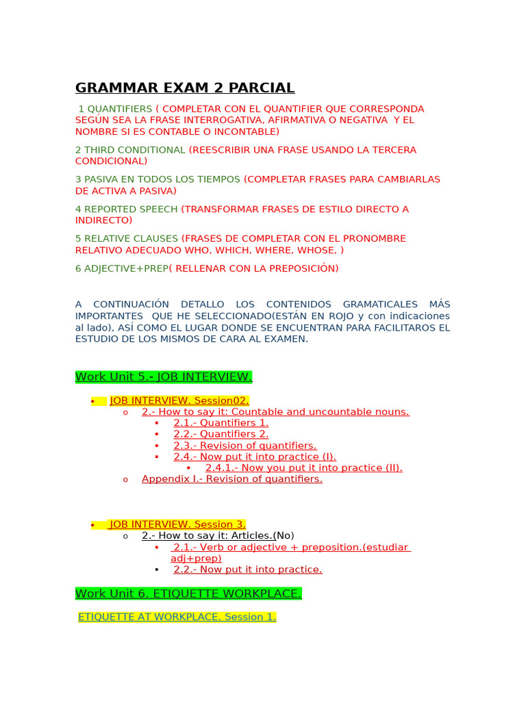 GRAMMAR EXAM 2 PARCIAL | PDF | Verb | Phrase