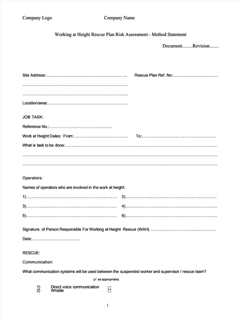 Working at Height Rescue Plan Risk Assessment 1679058108 | PDF | Vein ...