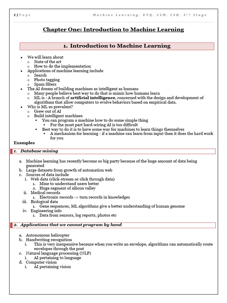 Ml Lecture 1 | PDF | Machine Learning | Artificial Intelligence