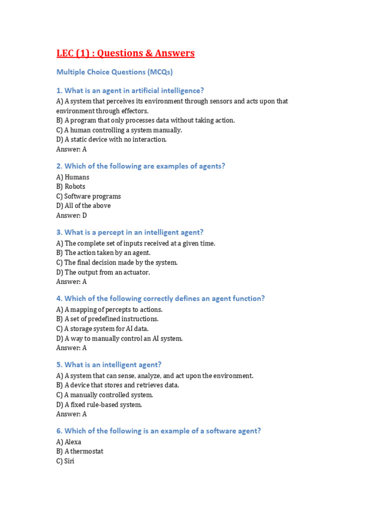 Multi Agents Questions Answers | PDF | Servomechanism | Sensor