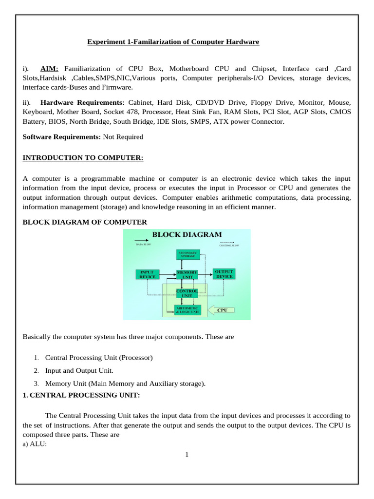 exp1-harware familarization | PDF | Central Processing Unit | Computer ...