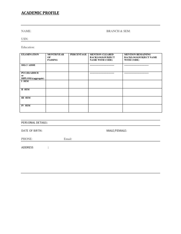 Student Academic Profile Template | PDF