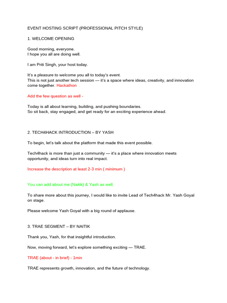 Event Hosting Script (Professional Pitch Style) | PDF