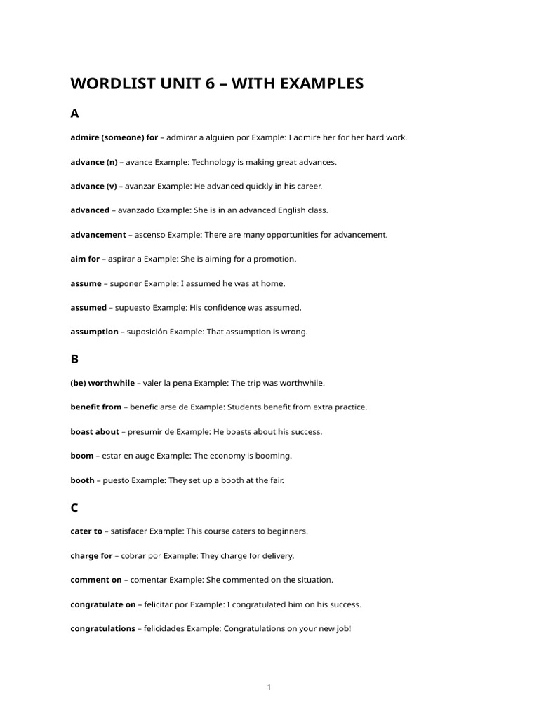 Wordlist Unit 6 With Examples | PDF | Social Psychology | Cognition