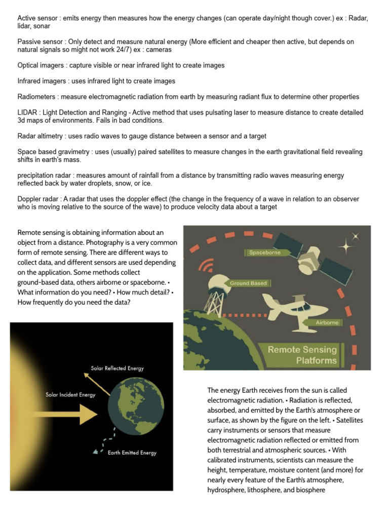 Remote Sensing notes 25-26 | PDF | Infrared | Lidar