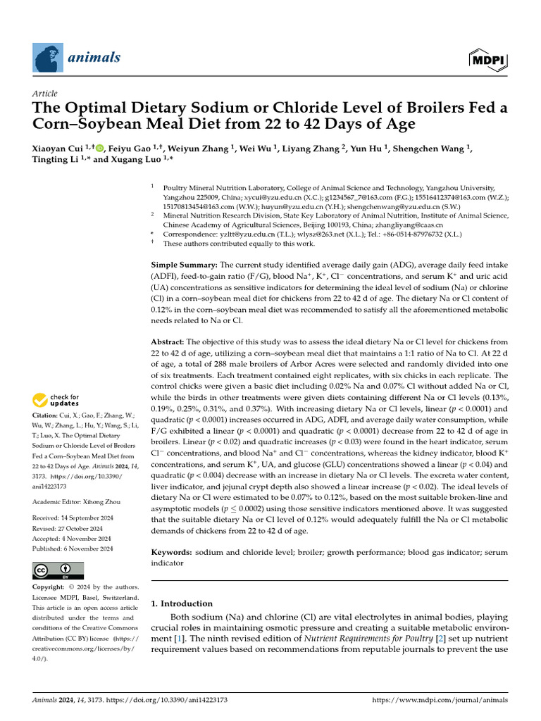 The Optimal Dietary Sodium or Chloride Level of Br | PDF | Chloride ...