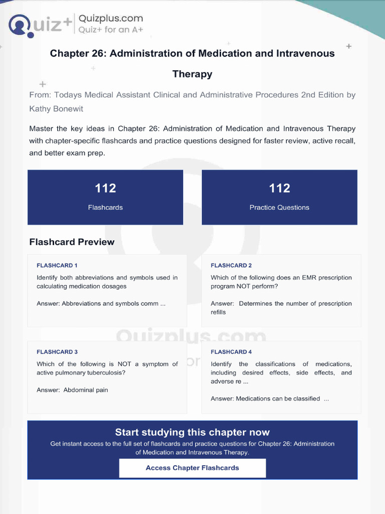 Flashcards for Chapter 26 Administration of Medication and Intravenous ...