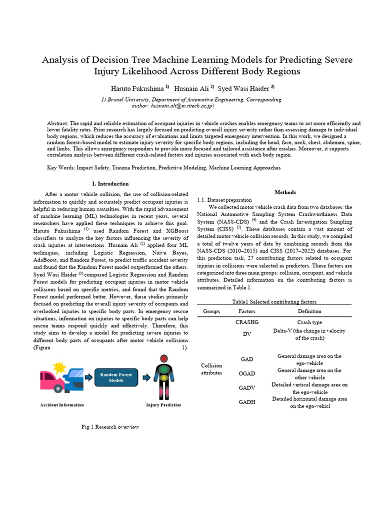 Investigation of Severe Injury Probability Prediction Models by Body ...