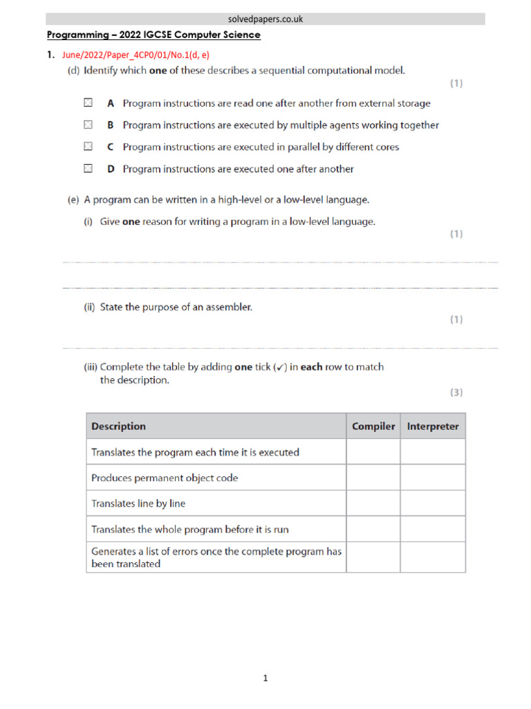 2022 Programming IGCSE Edexcel CS | PDF