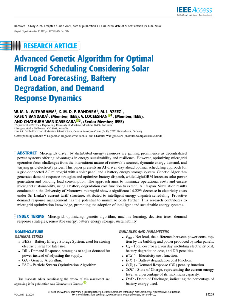 Advanced Genetic Algorithm for Optimal Microgrid Scheduling Considering ...