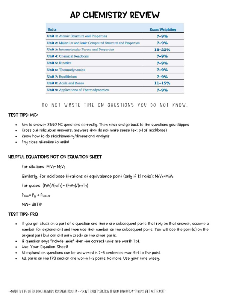 Unit 1 Through 9 One Pagers (1) | PDF | Reaction Rate | Chemical Polarity