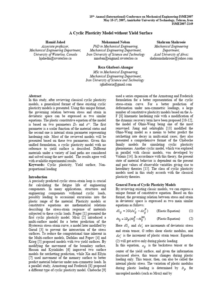 JahedNobanShahrooieGhafoori-Ahangar2007 | PDF | Plasticity (Physics ...