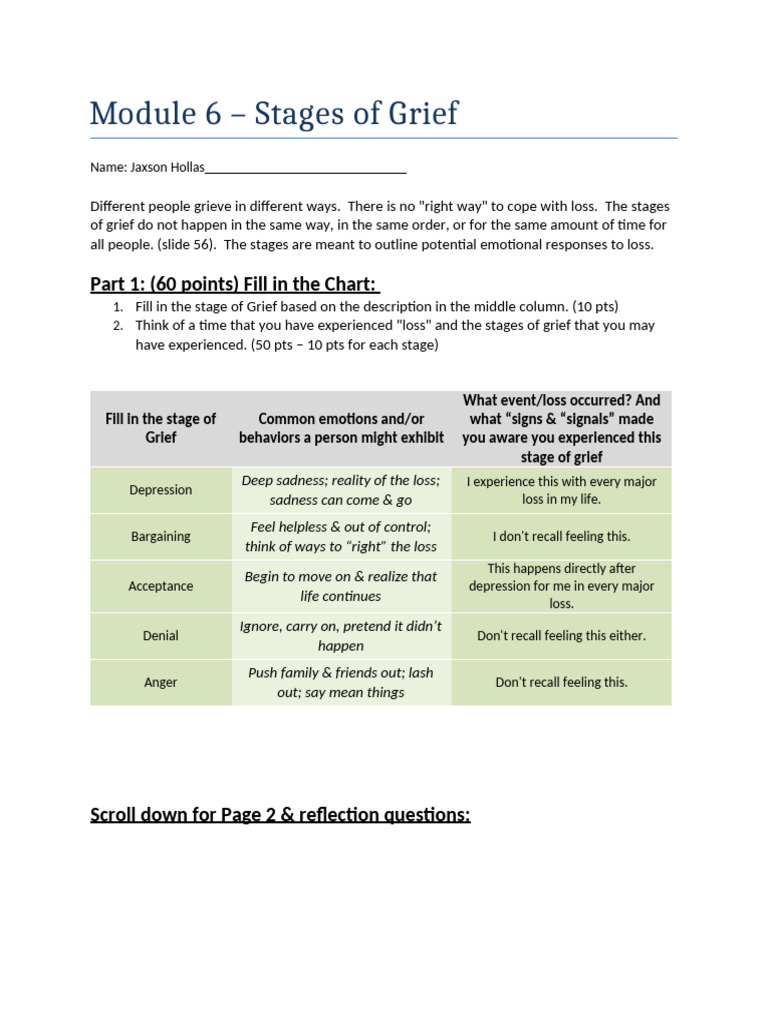Module 6 - Stages of Grief-1 | PDF | Grief | Emotions