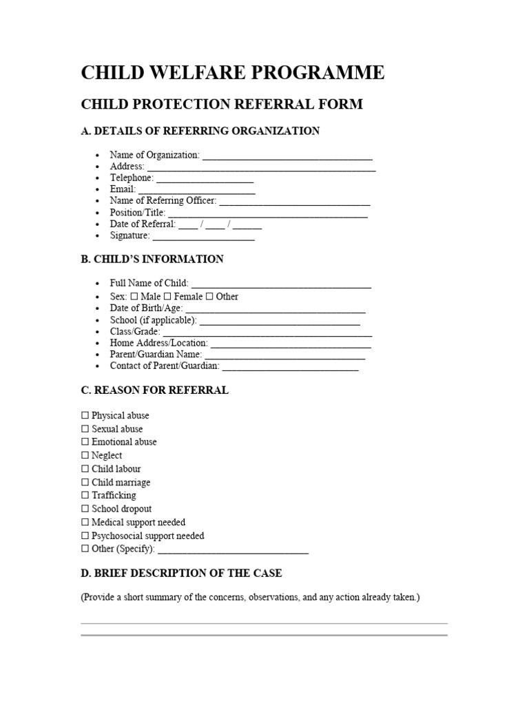 Child Protection Referral Form | PDF | Child Protection | Child Abuse
