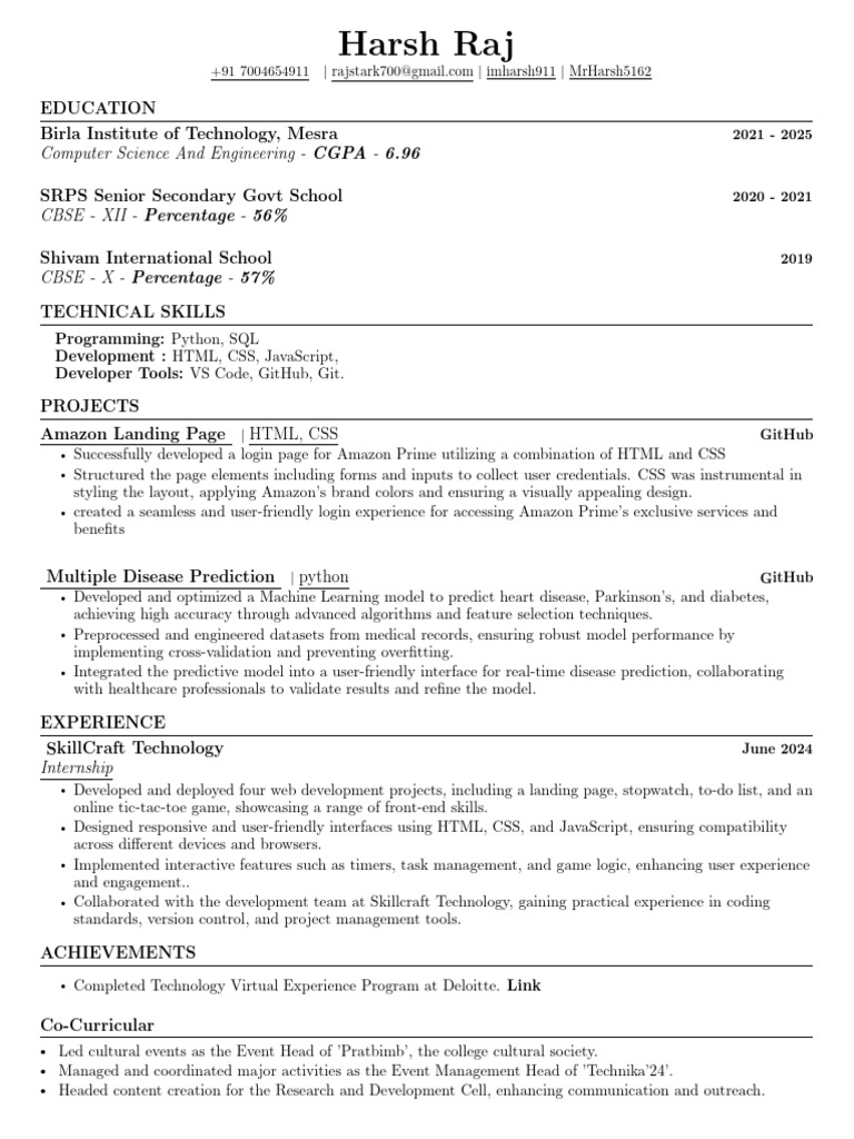 Harsh Resume | PDF | Html | Web Development
