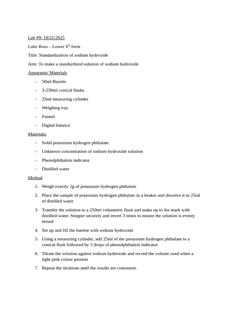 Lab9 chem | PDF | Titration | Chemistry