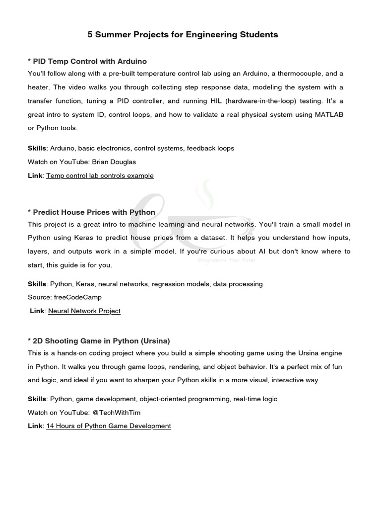 Top 5 Engineering Summer Projects | PDF | System | Software Engineering