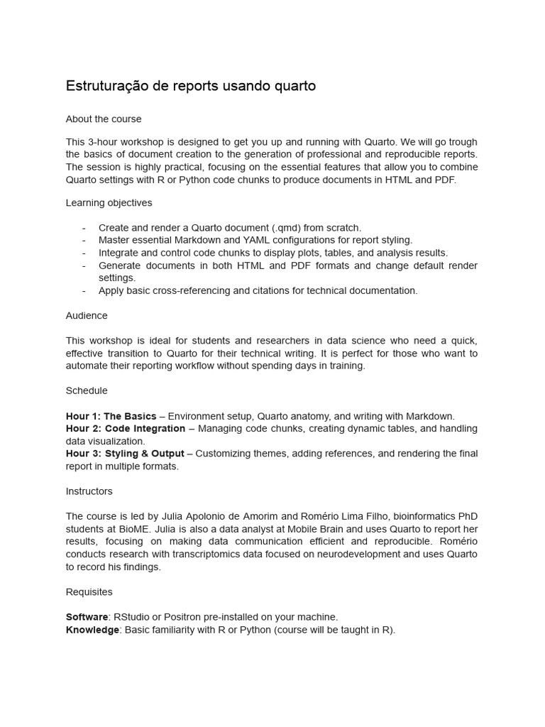 Estruturação de Reports Usando Quarto | PDF