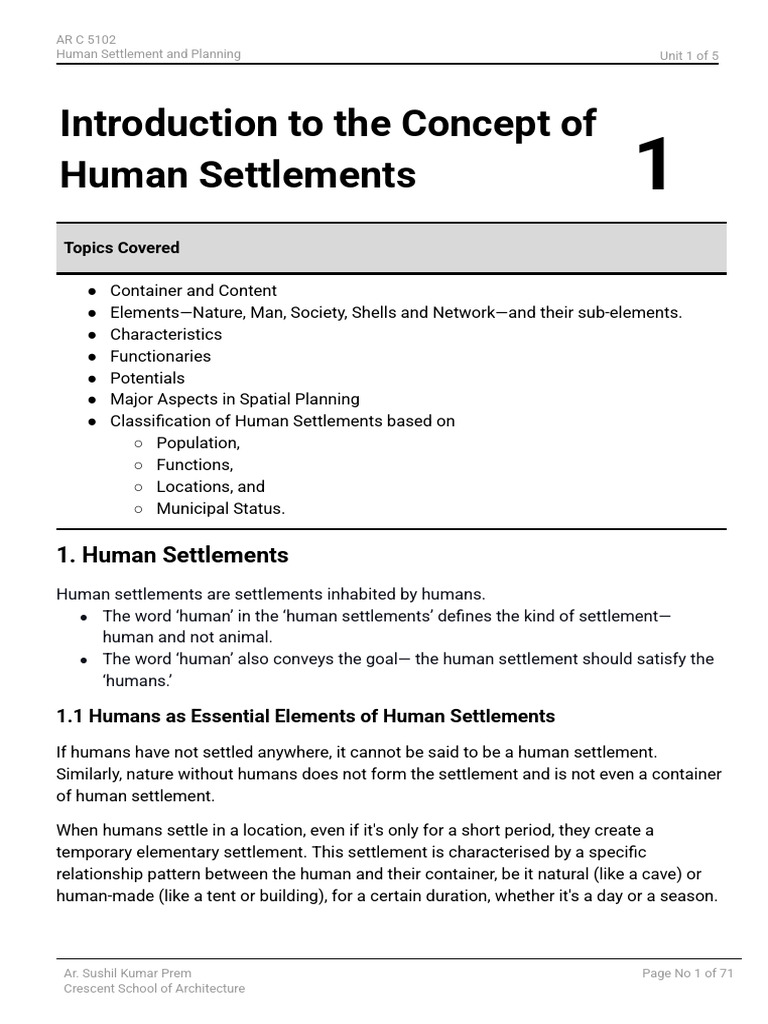 Notes_ AR C 5102 & Human Settlement and Planning | PDF | Cost Of Living ...