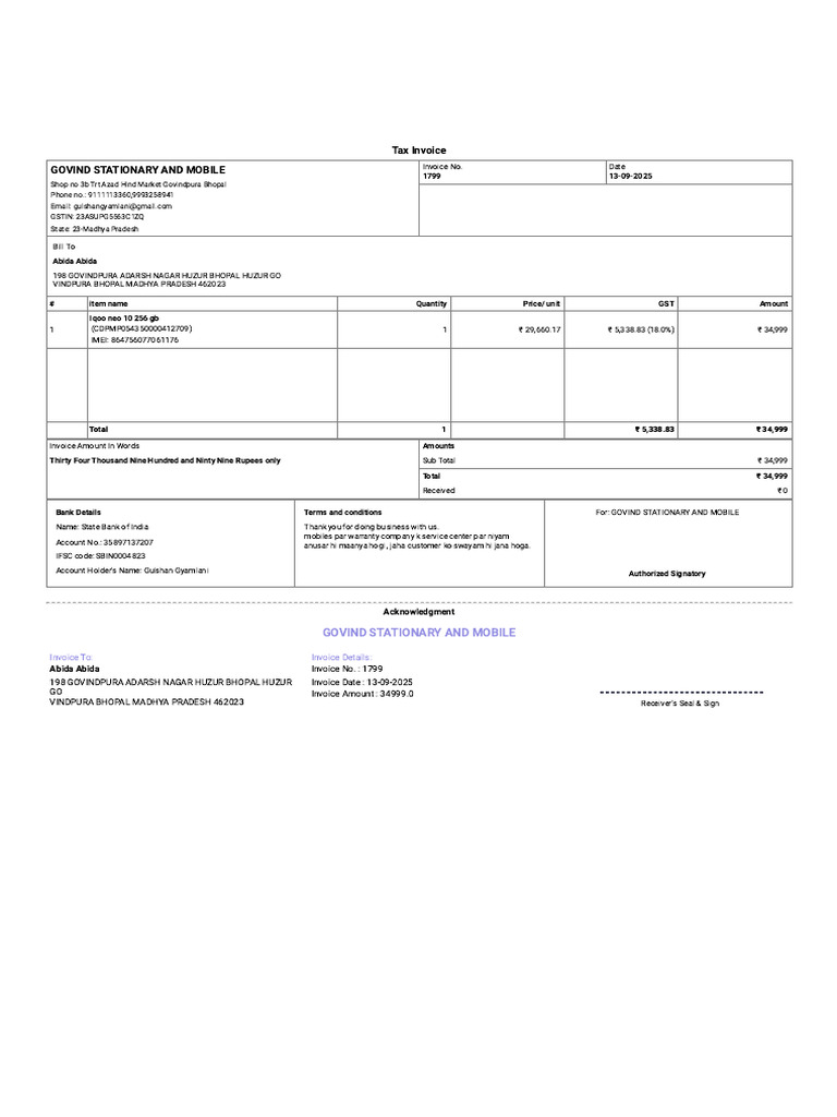 Abida Abida_1799_13-09-2025 | PDF | Invoice | Business Documents
