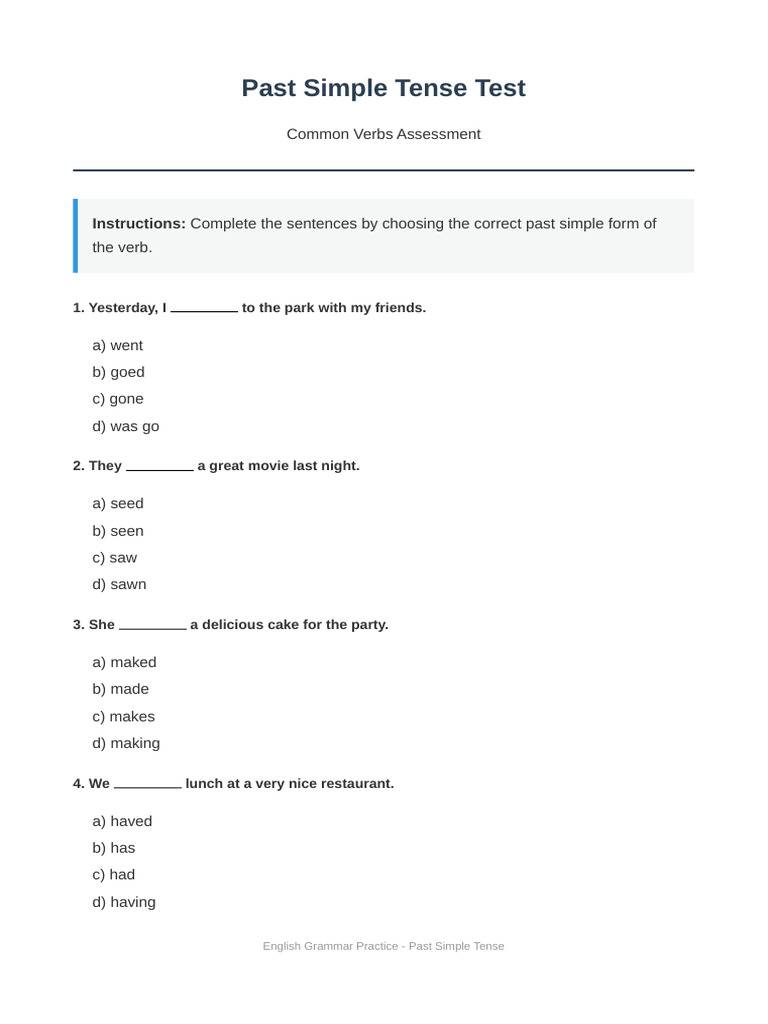 Past Simple Test | PDF