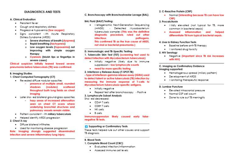 DIAGNOSTICS AND TESTS | PDF | Tuberculosis | Medical Specialties