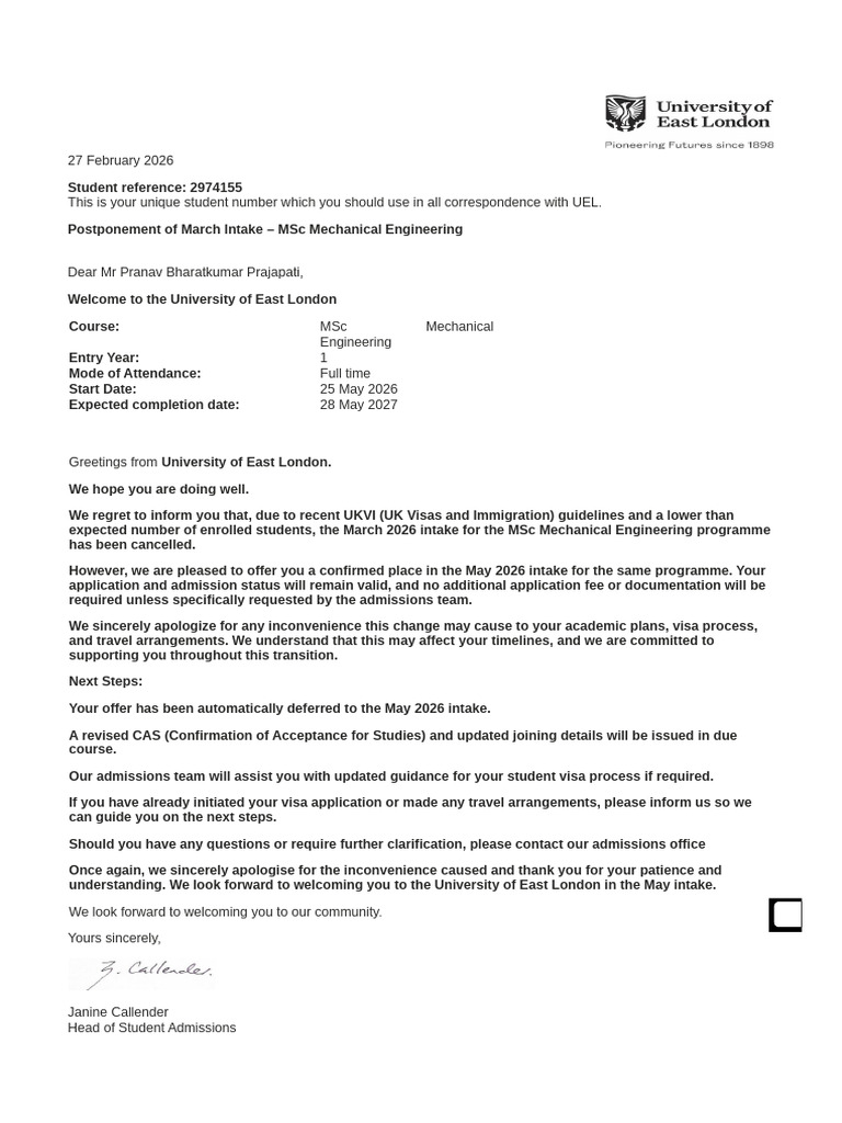 Unconditional Offer Letter May 26 | PDF
