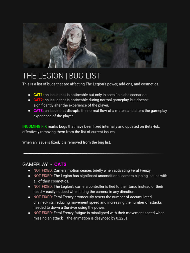 Bugs that are affecting The Legion DBD | PDF