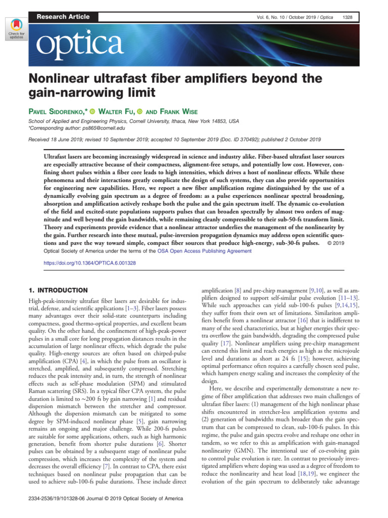 6.Nonlinear Ultrafast Fiber Amplifiers Beyond the Gain-narrowing Limit ...