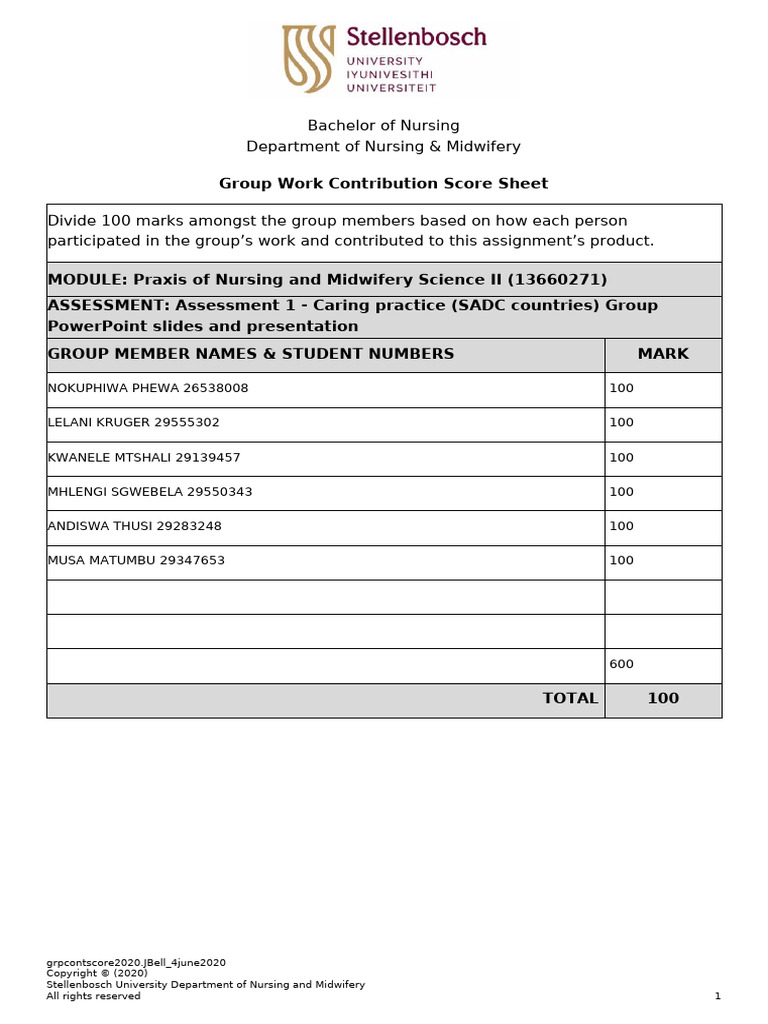 Grp Wk Contrib Score Sheet (1) | PDF