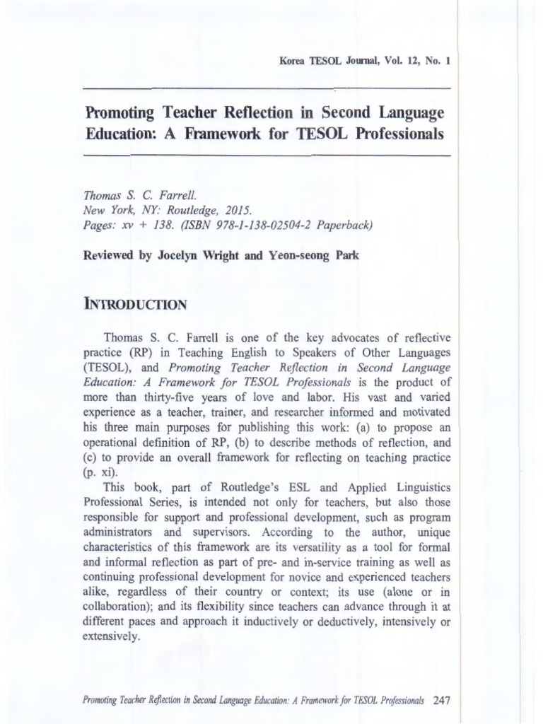 Promoting Teacher Reflection in Second L | PDF | English As A Second Or ...