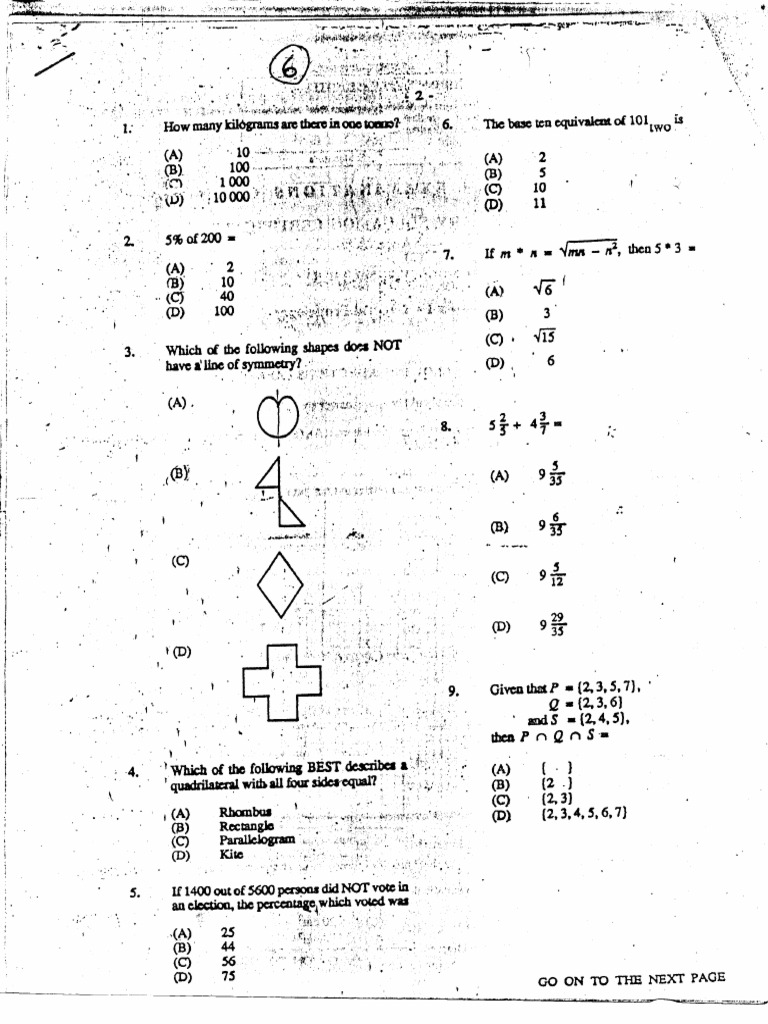 CSEC Maths Paper 1 Multiple Choice Questions | PDF