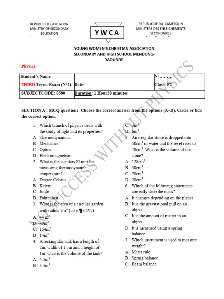 Form 2 Phy Final Exam | PDF | Temperature | Gases