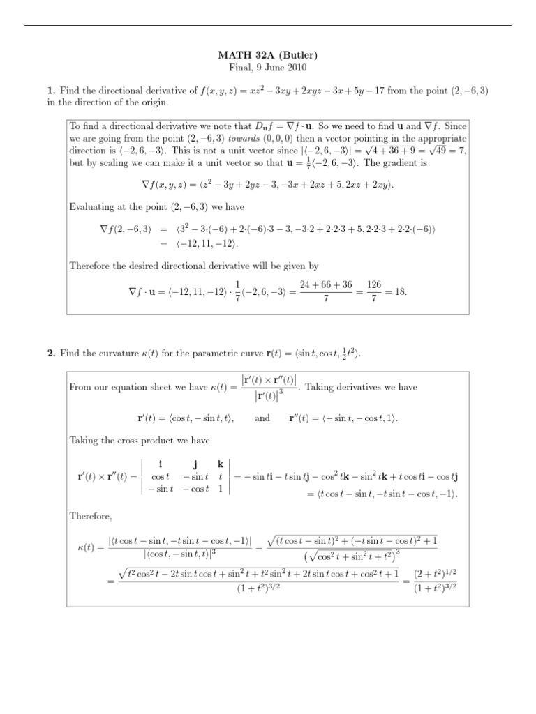Math 32a Final | PDF | Tangent | Angle