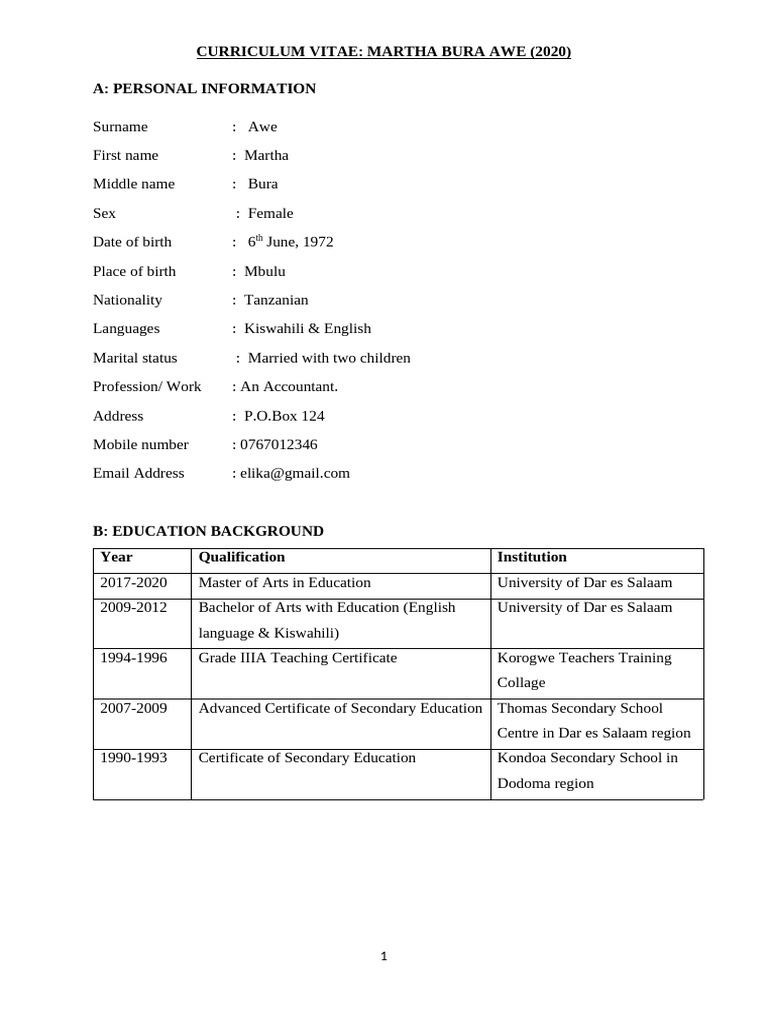 SAMPLE OF A CV | PDF