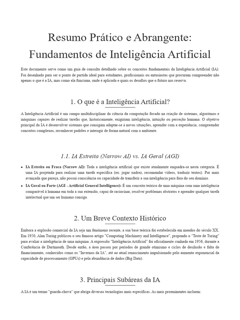 Resumo Prático e Abrangente Fundamentos de Inteligência Artificial ...