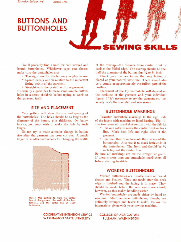 Sewing Skills Buttons and Buttonholes | PDF