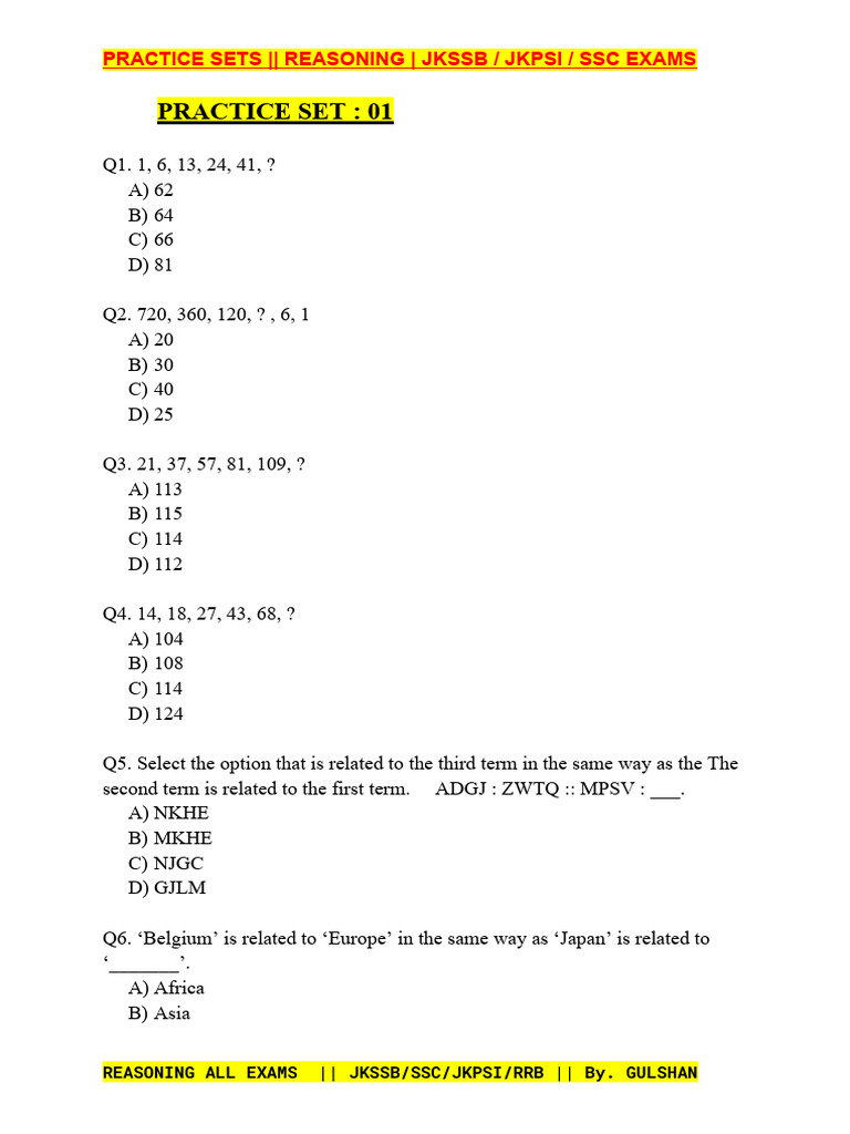 Practice Sets- 19 Classs Notes | PDF