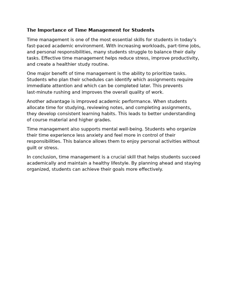 The Importance of Time Management for Students | PDF