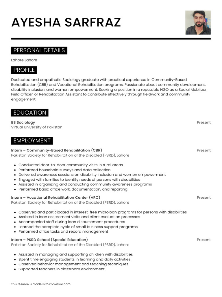 CV sample.docx 03_29_2026 7_16_37 PM | PDF | Community | Special Education