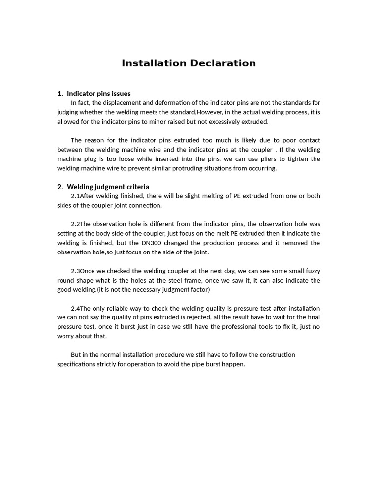 Installation Declaration | PDF