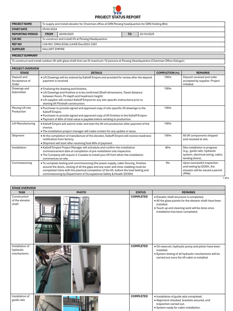 Progress Report - Lift Installation Chairman Office | PDF | Elevator ...