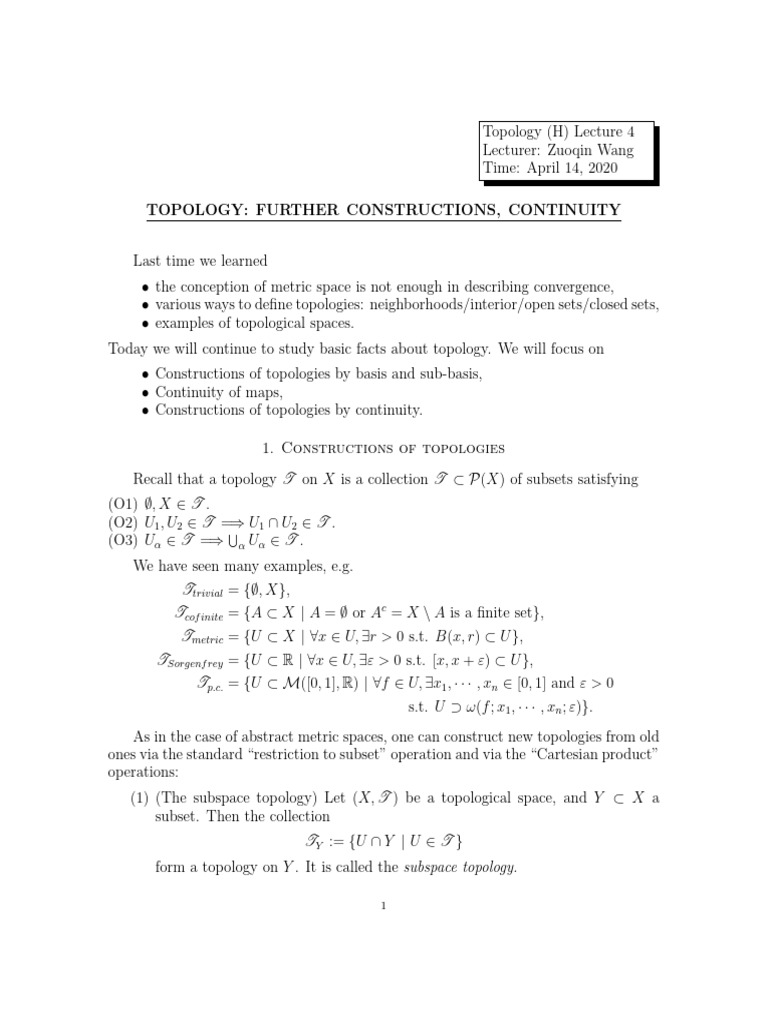 Lec04 | PDF | Continuous Function | Manifold