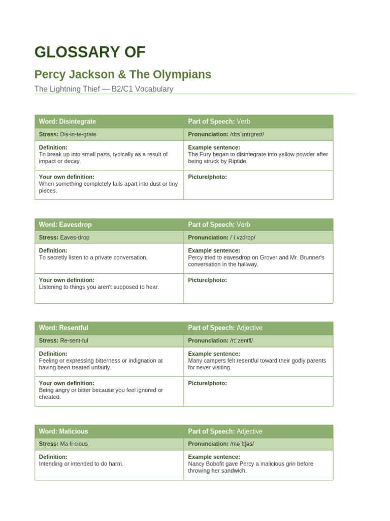 Percy Jackson Glossary | PDF | Part Of Speech | Word